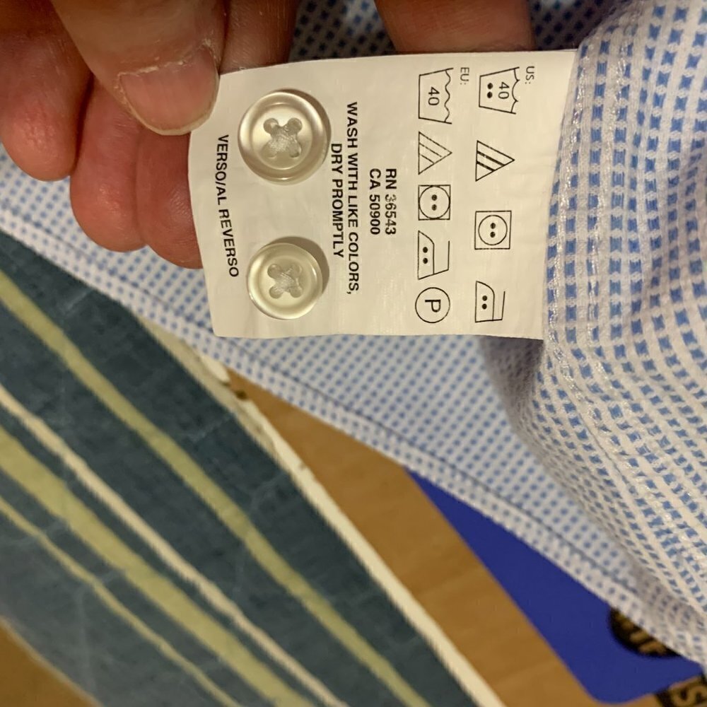 Tommy Hilfiger Slim Fit Blue Dots Button Down Dress Shirt. XL 17-17 1/2 34/35 - Picture 7 of 11